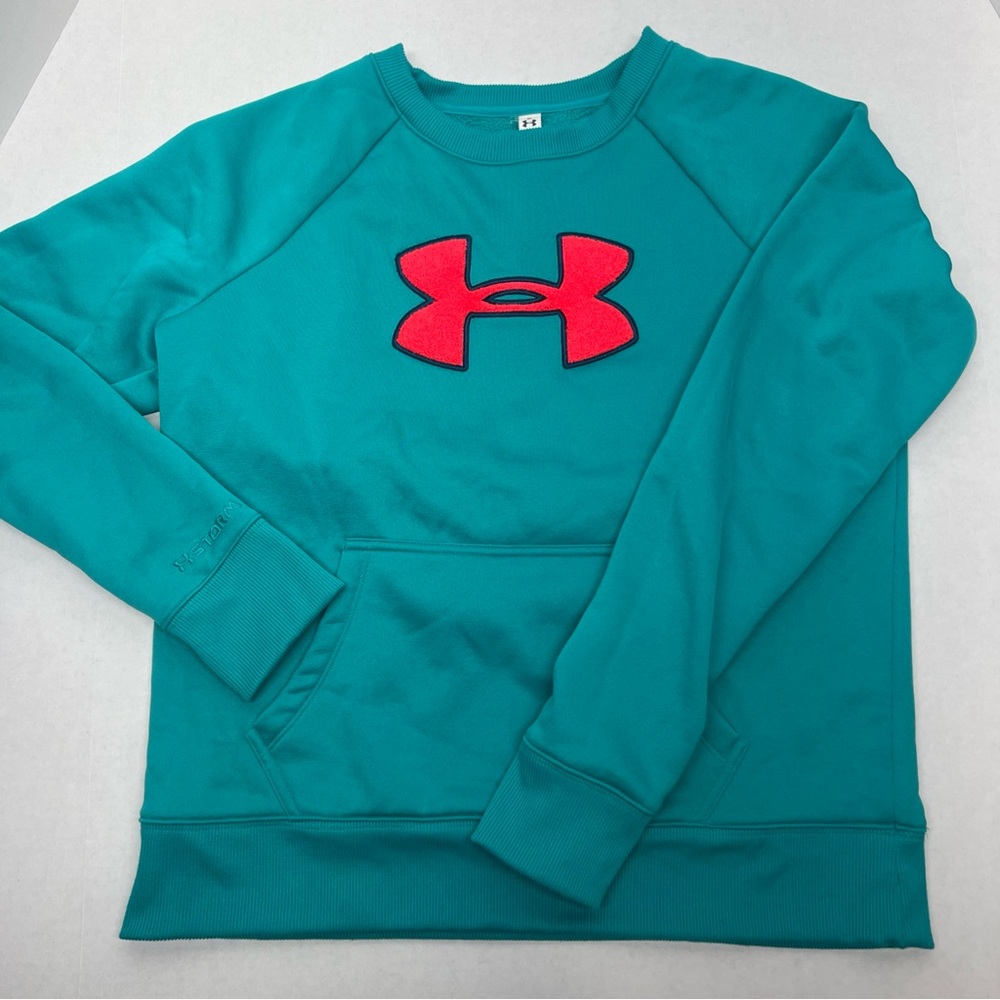 Under Armour Big Letterman Raised Logo  UA Pocketed Women’s Storm GREEN Sz Large